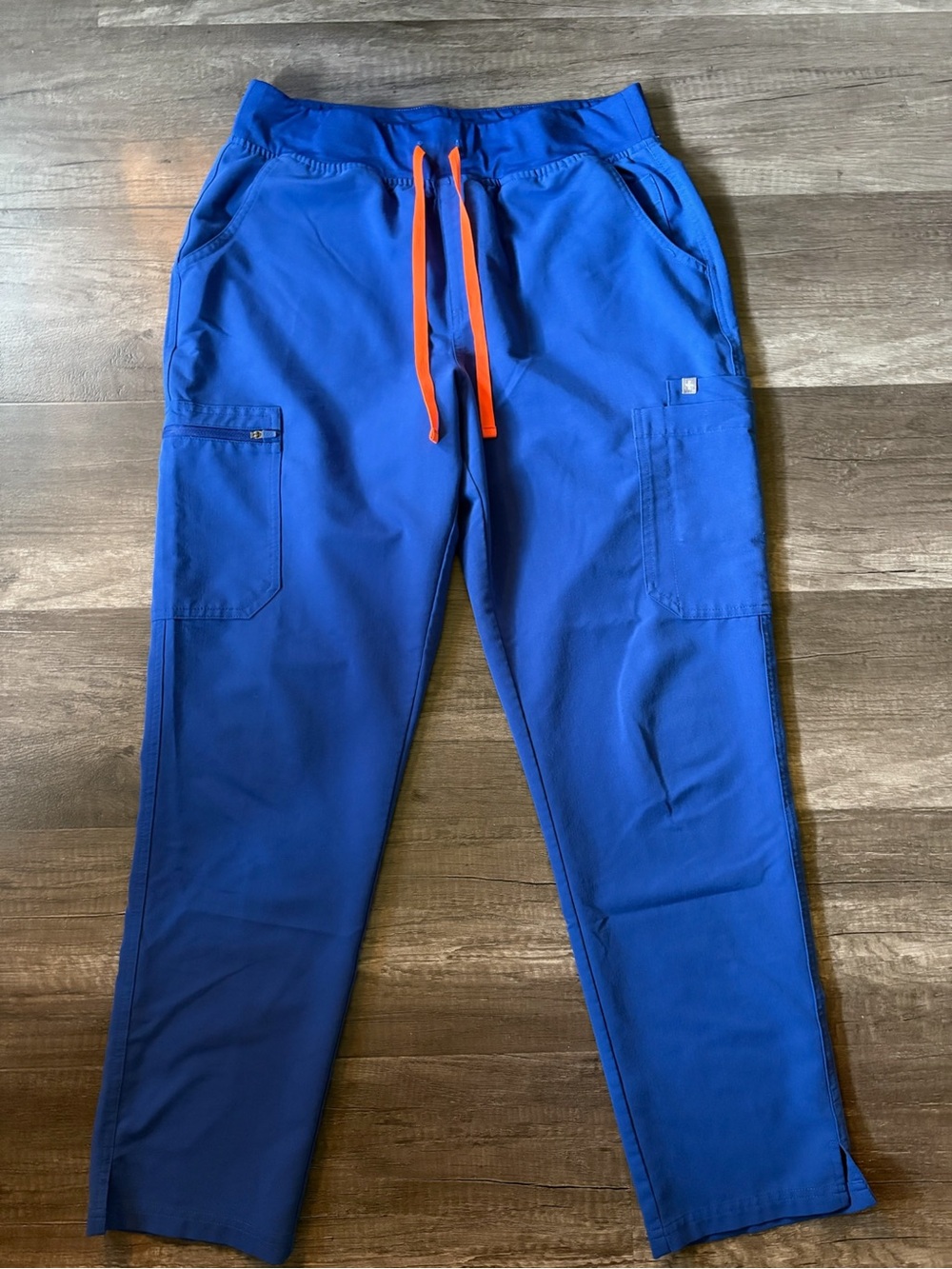 FIGS Technical Collection Yola Cargo Scrub Pants Royal Blue Orange Drawstring L